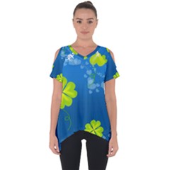 Flower Shamrock Green Blue Sexy Cut Out Side Drop Tee