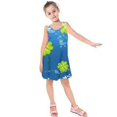 Flower Shamrock Green Blue Sexy Kids  Sleeveless Dress by Mariart