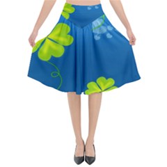 Flower Shamrock Green Blue Sexy Flared Midi Skirt