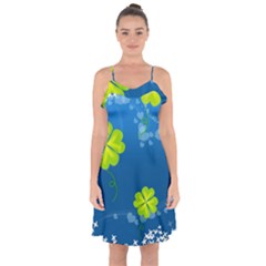 Flower Shamrock Green Blue Sexy Ruffle Detail Chiffon Dress by Mariart