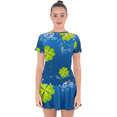 Flower Shamrock Green Blue Sexy Drop Hem Mini Chiffon Dress by Mariart