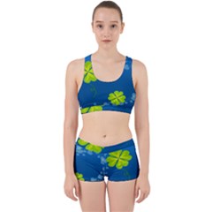 Flower Shamrock Green Blue Sexy Work It Out Sports Bra Set