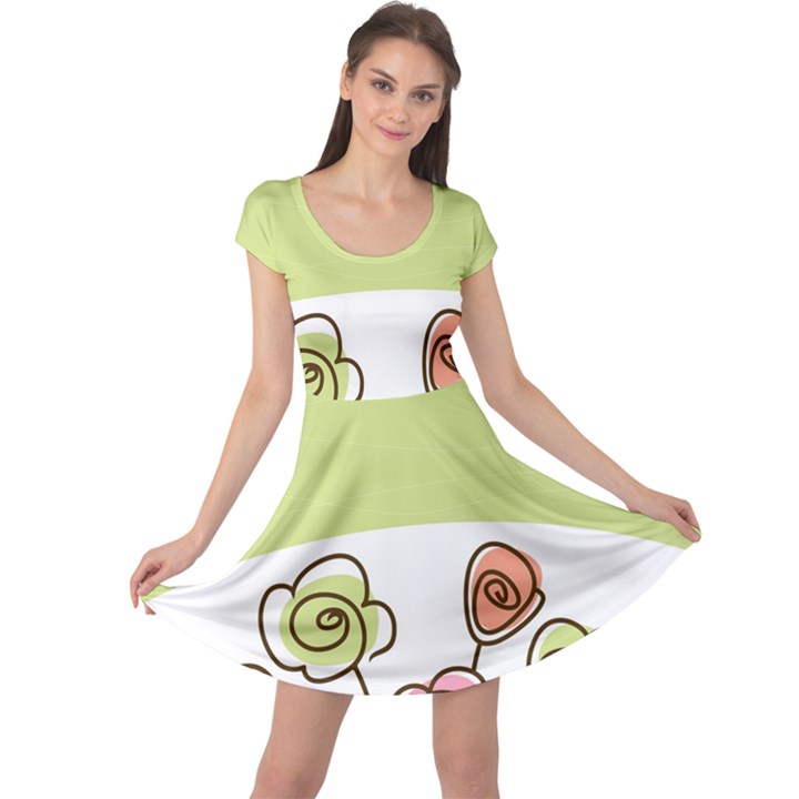 Flower Simple Green Rose Sunflower Sexy Cap Sleeve Dress