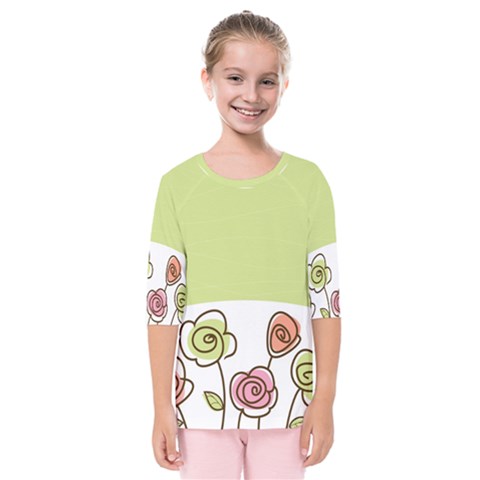 Flower Simple Green Rose Sunflower Sexy Kids  Quarter Sleeve Raglan Tee by Mariart