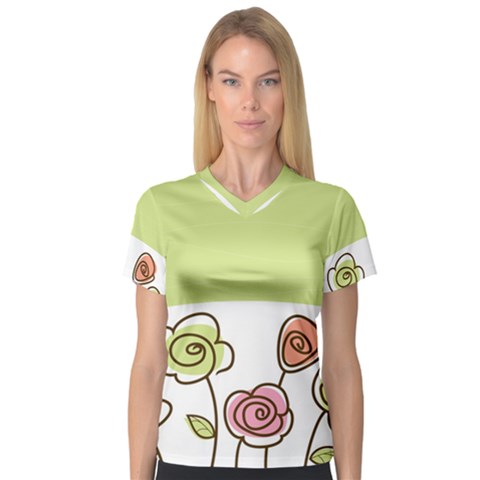 Flower Simple Green Rose Sunflower Sexy V-neck Sport Mesh Tee by Mariart