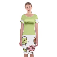 Flower Simple Green Rose Sunflower Sexy Classic Short Sleeve Midi Dress by Mariart