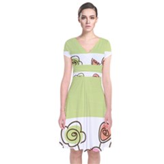 Flower Simple Green Rose Sunflower Sexy Short Sleeve Front Wrap Dress by Mariart