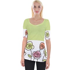 Flower Simple Green Rose Sunflower Sexy Wide Neckline Tee