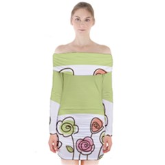 Flower Simple Green Rose Sunflower Sexy Long Sleeve Off Shoulder Dress