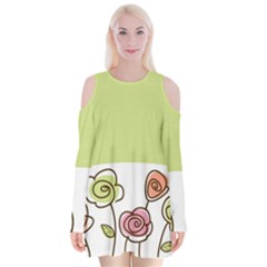 Flower Simple Green Rose Sunflower Sexy Velvet Long Sleeve Shoulder Cutout Dress