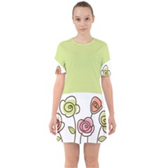 Flower Simple Green Rose Sunflower Sexy Sixties Short Sleeve Mini Dress by Mariart