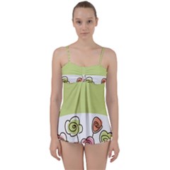 Flower Simple Green Rose Sunflower Sexy Babydoll Tankini Set