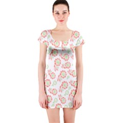 Flower Rose Red Green Sunflower Star Short Sleeve Bodycon Dress