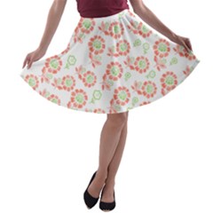 Flower Rose Red Green Sunflower Star A-line Skater Skirt by Mariart