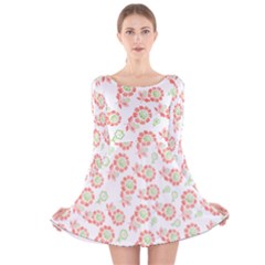 Flower Rose Red Green Sunflower Star Long Sleeve Velvet Skater Dress