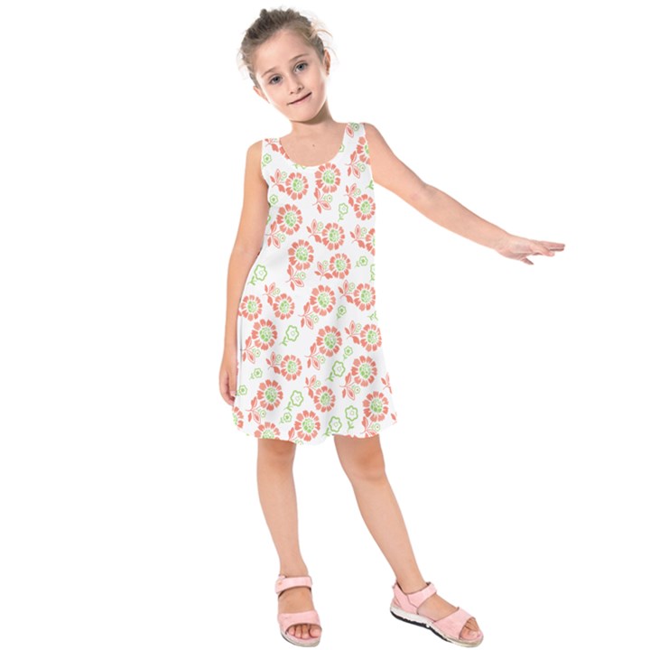 Flower Rose Red Green Sunflower Star Kids  Sleeveless Dress