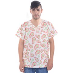 Flower Rose Red Green Sunflower Star Men s V-neck Scrub Top