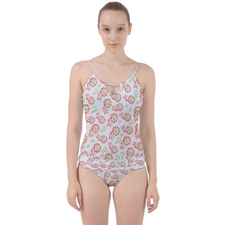 Flower Rose Red Green Sunflower Star Cut Out Top Tankini Set