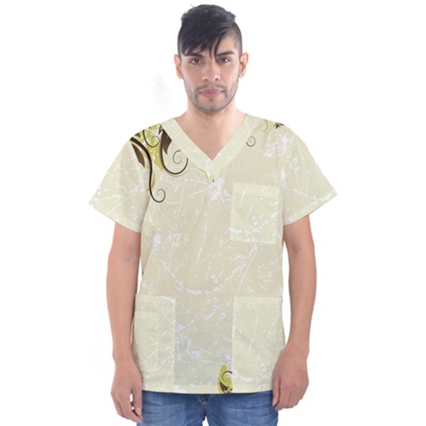 Flower Star Floral Green Camuflage Leaf Frame Men s V-neck Scrub Top by Mariart