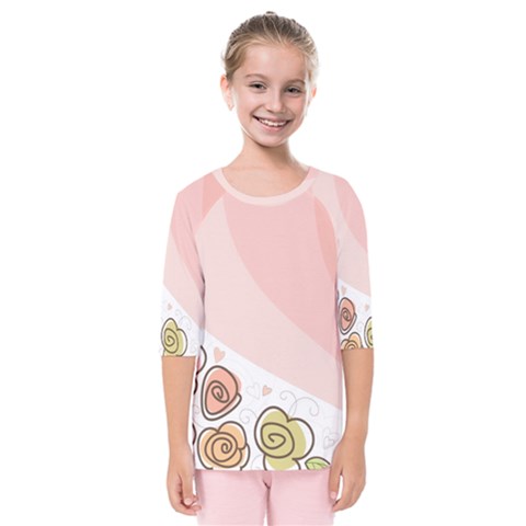 Flower Sunflower Wave Waves Pink Kids  Quarter Sleeve Raglan Tee by Mariart