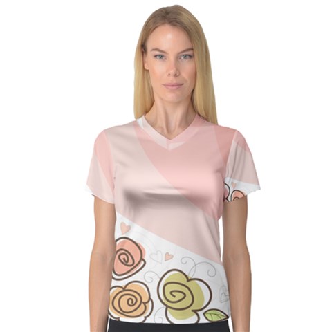 Flower Sunflower Wave Waves Pink V-neck Sport Mesh Tee by Mariart