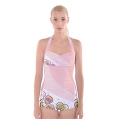 Flower Sunflower Wave Waves Pink Boyleg Halter Swimsuit 