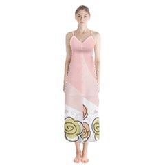 Flower Sunflower Wave Waves Pink Button Up Chiffon Maxi Dress