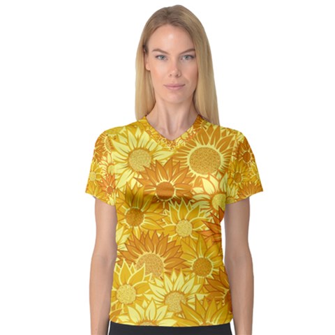 Flower Sunflower Floral Beauty Sexy V-neck Sport Mesh Tee by Mariart