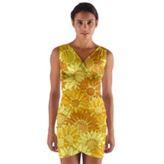 Flower Sunflower Floral Beauty Sexy Wrap Front Bodycon Dress