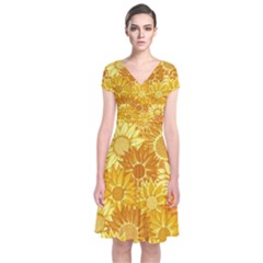 Flower Sunflower Floral Beauty Sexy Short Sleeve Front Wrap Dress