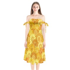 Flower Sunflower Floral Beauty Sexy Shoulder Tie Bardot Midi Dress