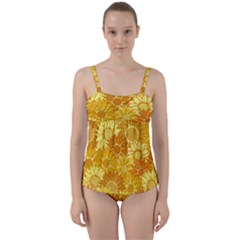 Flower Sunflower Floral Beauty Sexy Twist Front Tankini Set by Mariart