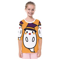 Halloween Ghost Orange Kids  Quarter Sleeve Raglan Tee