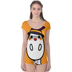 Halloween Ghost Orange Boyleg Leotard  by Mariart