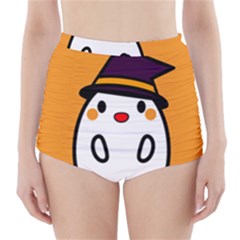 Halloween Ghost Orange High-waisted Bikini Bottoms