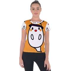 Halloween Ghost Orange Short Sleeve Sports Top  by Mariart