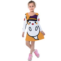 Halloween Ghost Orange Kids  Long Sleeve Velvet Dress by Mariart