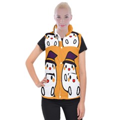 Halloween Ghost Orange Women s Button Up Puffer Vest by Mariart