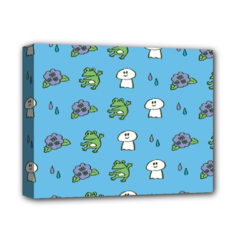 Frog Ghost Rain Flower Green Animals Deluxe Canvas 14  X 11  by Mariart