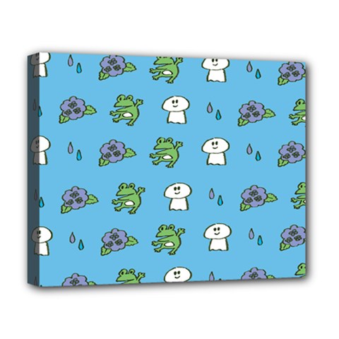 Frog Ghost Rain Flower Green Animals Deluxe Canvas 20  X 16   by Mariart