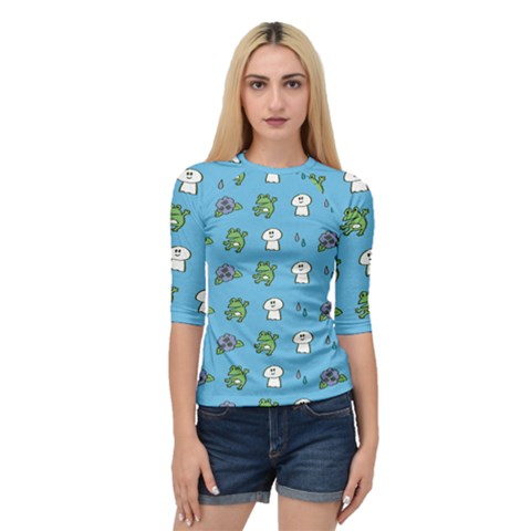 Frog Ghost Rain Flower Green Animals Quarter Sleeve Raglan Tee by Mariart