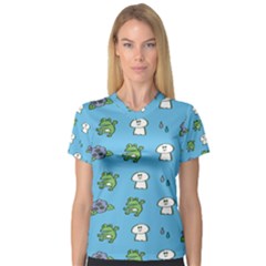 Frog Ghost Rain Flower Green Animals V-neck Sport Mesh Tee