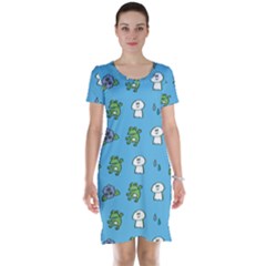 Frog Ghost Rain Flower Green Animals Short Sleeve Nightdress by Mariart