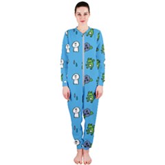 Frog Ghost Rain Flower Green Animals Onepiece Jumpsuit (ladies)  by Mariart