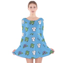 Frog Ghost Rain Flower Green Animals Long Sleeve Velvet Skater Dress