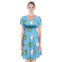 Frog Ghost Rain Flower Green Animals Short Sleeve V-neck Flare Dress View1