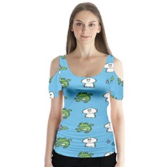 Frog Ghost Rain Flower Green Animals Butterfly Sleeve Cutout Tee 