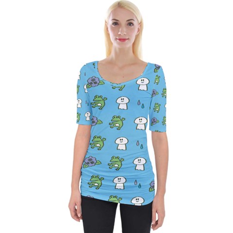 Frog Ghost Rain Flower Green Animals Wide Neckline Tee by Mariart