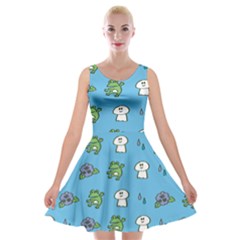 Frog Ghost Rain Flower Green Animals Velvet Skater Dress by Mariart