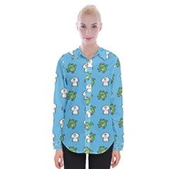 Frog Ghost Rain Flower Green Animals Womens Long Sleeve Shirt